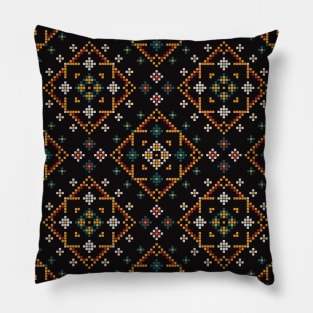 Orange White Mosaic Aztec Pattern Indian Mexican Ethnic Pillow