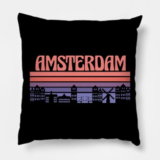 Amsterdam City Skyline Sunset Pillow