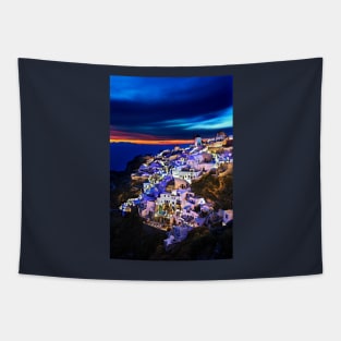 Night falling in Oia, Santorini Tapestry