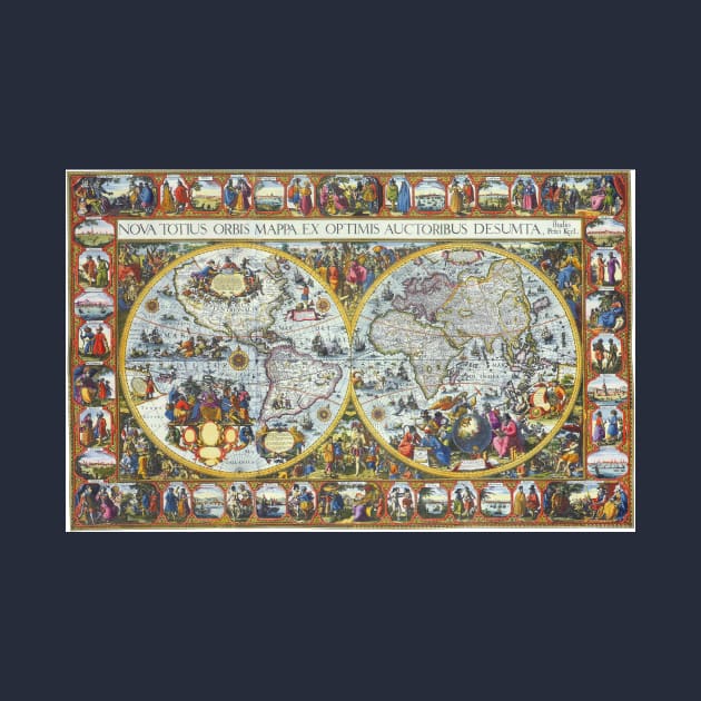 Antique Double Hemisphere Map by Pieter van den Keere, 1611 by MasterpieceCafe