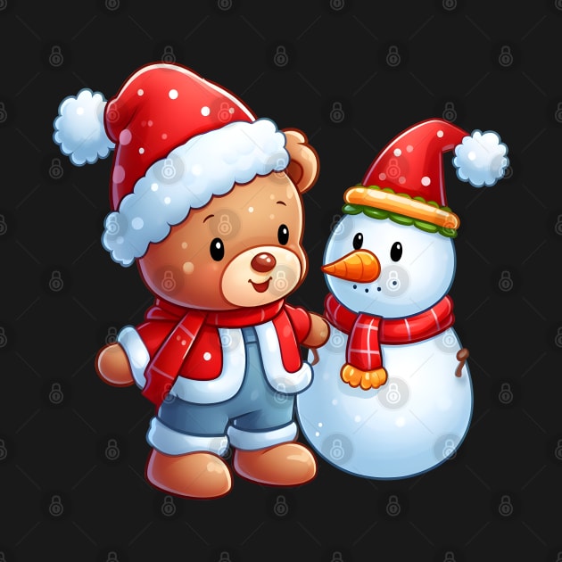 Cute Christmas Bear and his Snowman Kawaii by Teddy Club