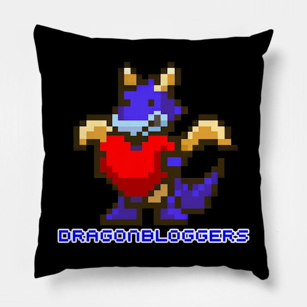 DragonBloggers Blue Pixel Dragon Heart Pillow by Shopping Dragons