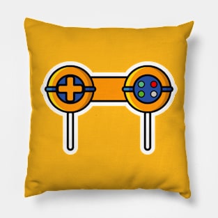 Joystick Controller Buttons in Lollipops Stick Candy Sticker design vector illustration. Food and gaming object icon concept. Creative Lollipop gaming logo sticker design. Pillow