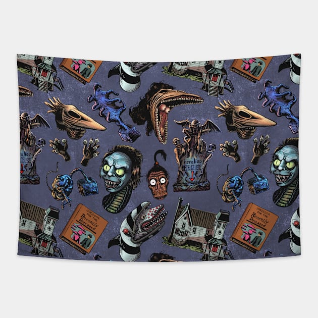 Beetlejuice - Purple Pattern Tapestry by Creepsandbabes