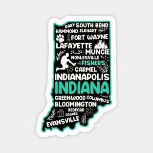 Fishers Indiana cute map Evansville, Carmel, Bloomington, Hammond, Gary, Lafayette Magnet