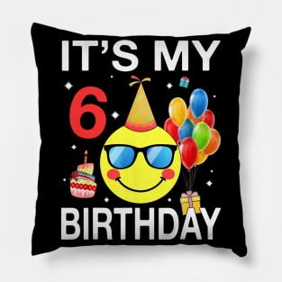 Kids Emoji Its My 6th Birthday T-Shirt Fun 6 Years Old Pillow