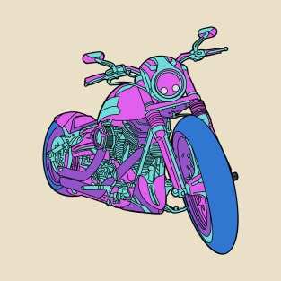 Retro Futuristic Neon Motorcycle Anime T-Shirt