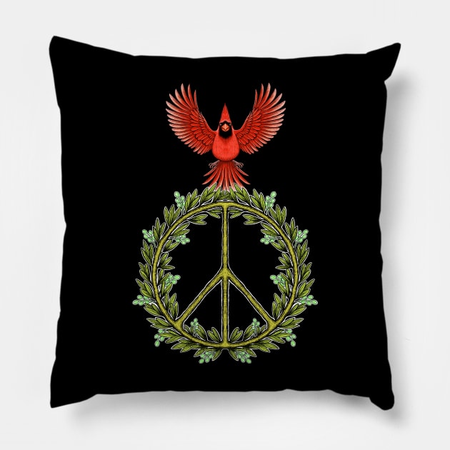 Red Cardinal bird peace symbol Pillow by Artardishop