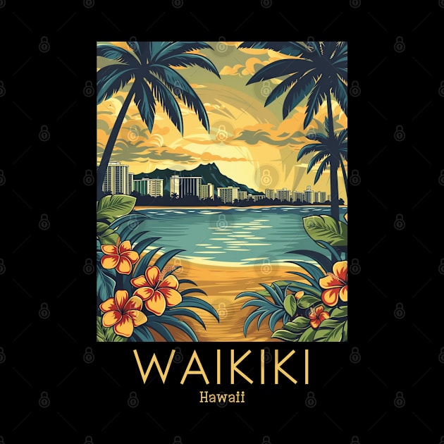 A Vintage Travel Illustration of Waikiki - Hawaii by goodoldvintage