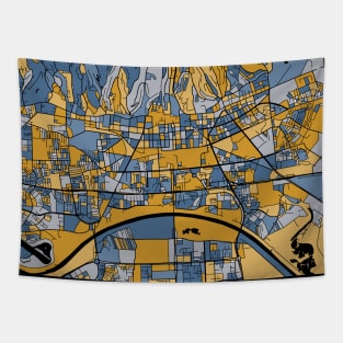 Zagreb Map Pattern in Blue & Gold Tapestry