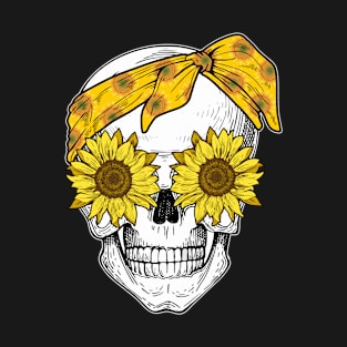 Skull Sunflower Shirt Cute Floral Gift Flower Design T-Shirt