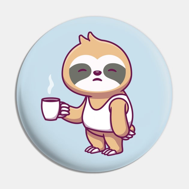 Cute Sleepy Sloth Holding Cup Coffee Pin by Catalyst Labs