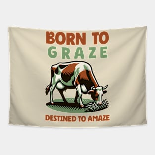 A farm cow eats grass Tapestry