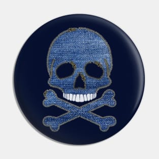 Denim Zipper Skull and Crossbones Pin