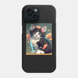 Beautiful Calico Kitten with Flowers - Modern Digital Art Phone Case