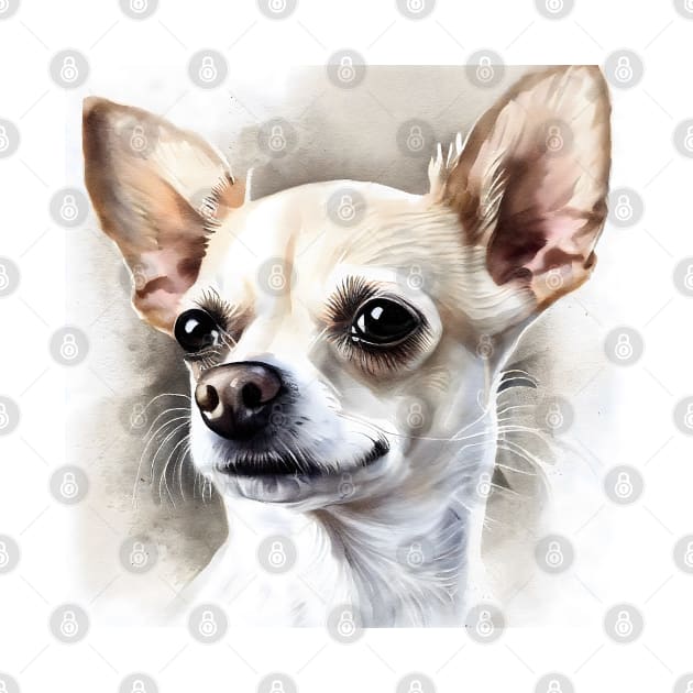 White and Tan Chihuahua Portrait Watercolor Style by designs4days