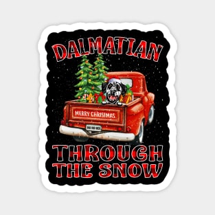 Christmas Dalmatian Through The Snow Dog Santa Truck Tree Magnet