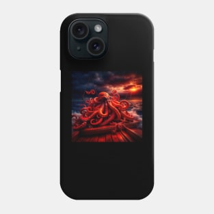 Octopus on a boat on a scary night Phone Case