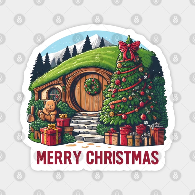 Merry Christmas - Fantasy Round Door - Christmas Magnet by Fenay-Designs
