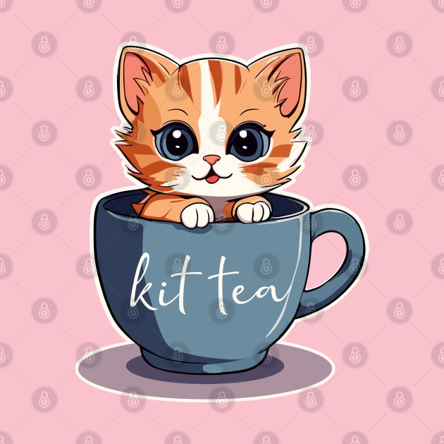 Cute cartoon kitten in a cup, kit tea by Niktar_design