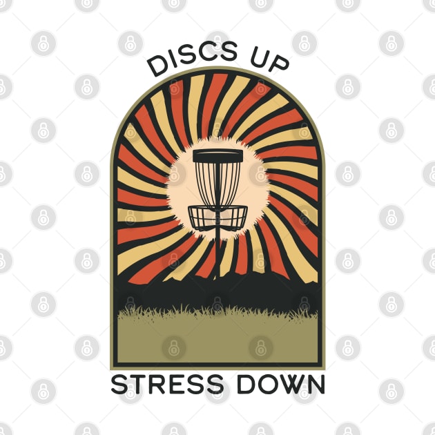 Discs Up Stress Down | Disc Golf Vintage Retro Arch Mountains by KlehmInTime