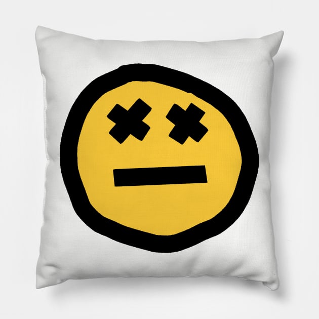Round Face with X Eyes Pillow by ellenhenryart