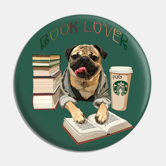 Pug book lover Pin by stripedbeetlee