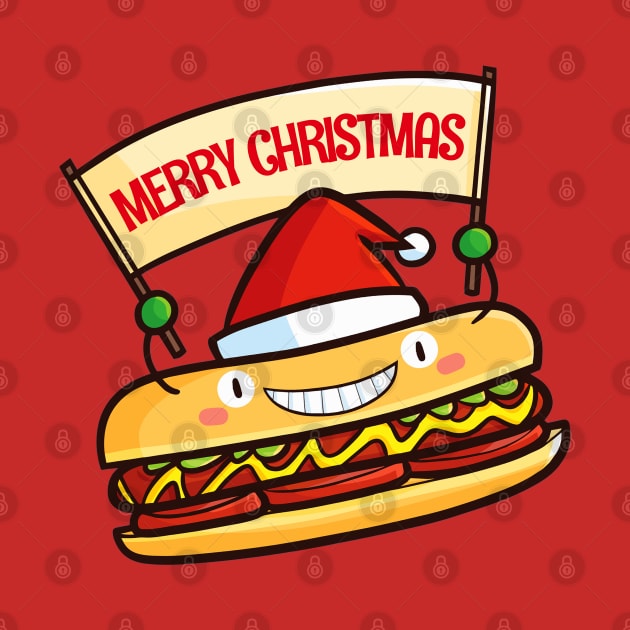 Cute christmas hot dog by Jocularity Art