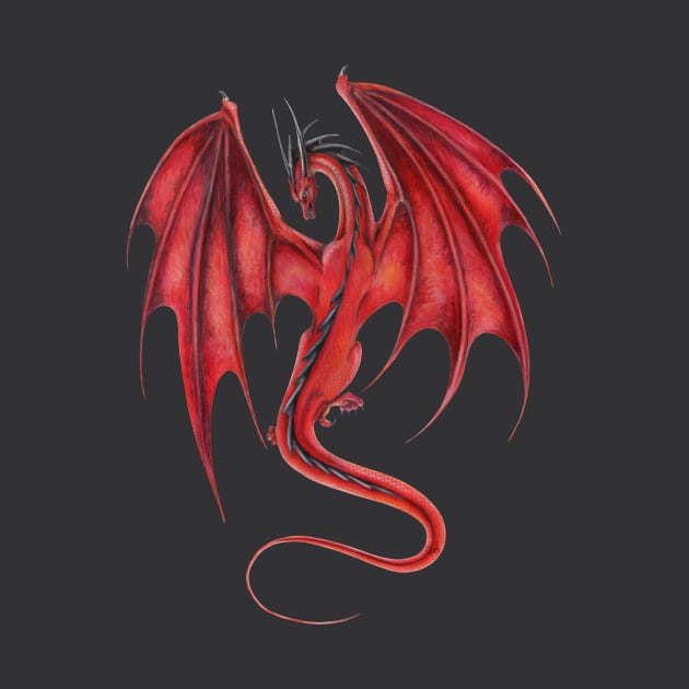 Flying Red Dragon with Wings Spread by Sandra Staple
