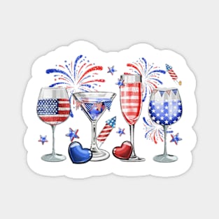 4th Of July Wine Glasses, Independence Day, USA Flag Magnet