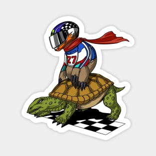 Sloth Racer Riding Turtle Magnet