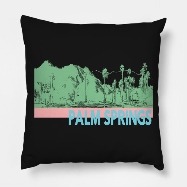 Palm Springs Desert Landscape With Palm Trees Pillow by encycloart