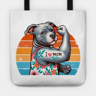 Funny Pitbull Tattoo I Love Mom Tote