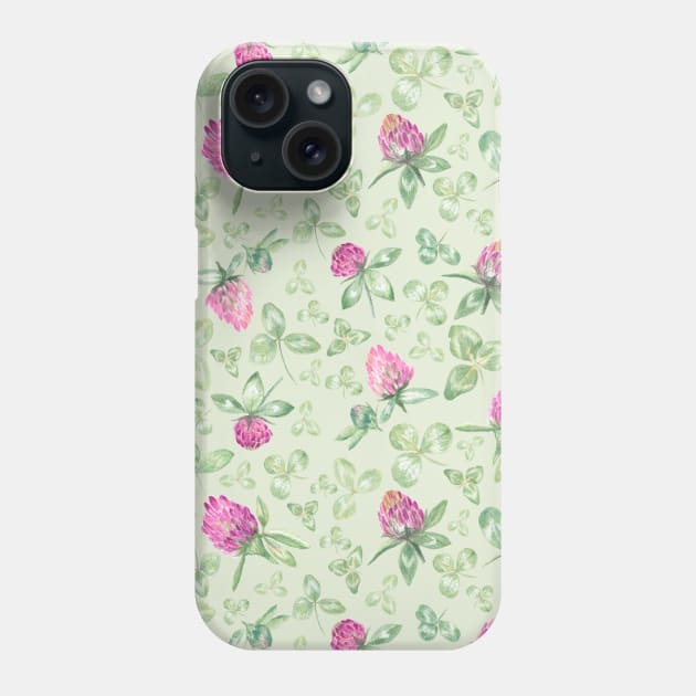 Clover meadow pattern on green Phone Case by Flowersforbear