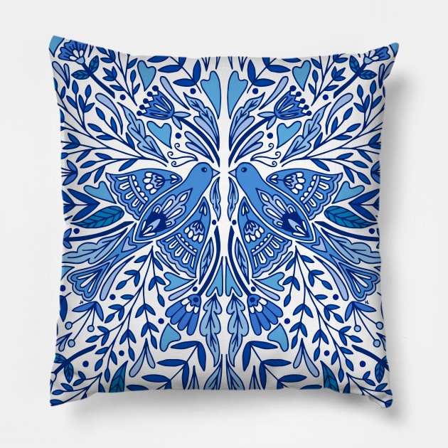 Folk Art Bird | Blue Birds | Scandinavian Folk Art Pillow by HLeslie Design