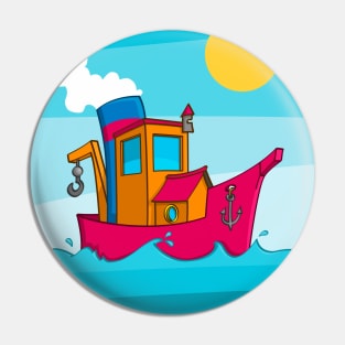 Drawing of a funny tugboat and in cartoon style Pin