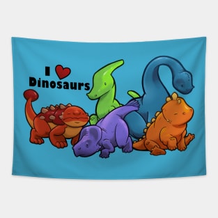 I ♥ Dinosaurs (landscape vers; teal) Tapestry
