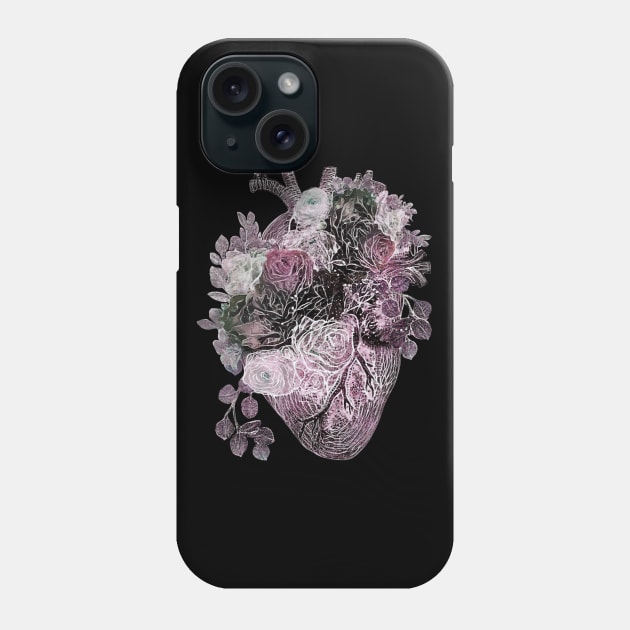 Human heart with pink and white roses, purple color Phone Case by Collagedream