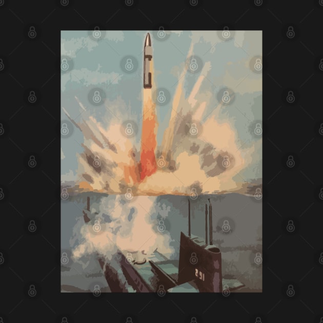 Polaris Nuclear Missile Submarine Launch Retro Art by Battlefields