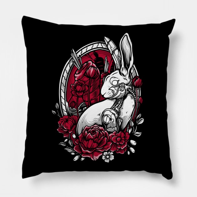 Mechanical Rabbit Tattoo Design Pillow by SybaDesign