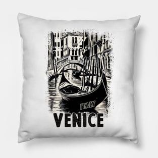 Venice Italy Vintage Travel Postcard Art Style Retro Mid Century illustration Pillow