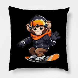 Cute Monkey Playing Snowboarding Pillow