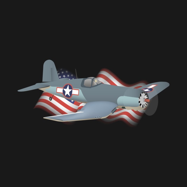 Corsair WWII Airplane with American Flag by NorseTech