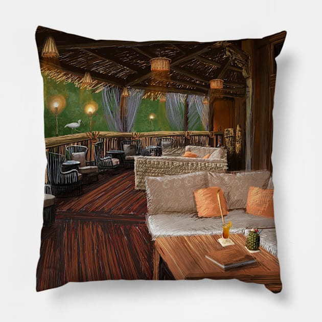 Tiki Lounge Balcony Pillow by Dizwire