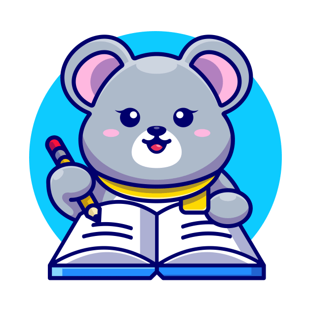 Cute mouse writing on book with pencil cartoon by Wawadzgnstuff