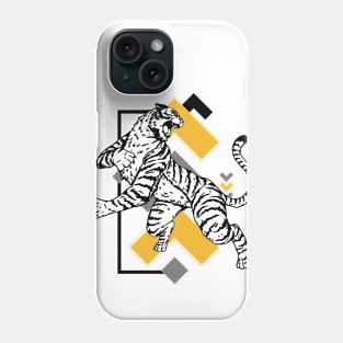 Retro 80s Black and Gold Tiger on the Attack // Vintage Geometric Shapes Background Phone Case