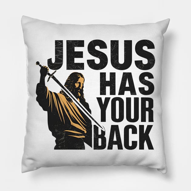 Jesus Christ Has Your Back Savior Christian Faith Pillow by Willie Biz Merch