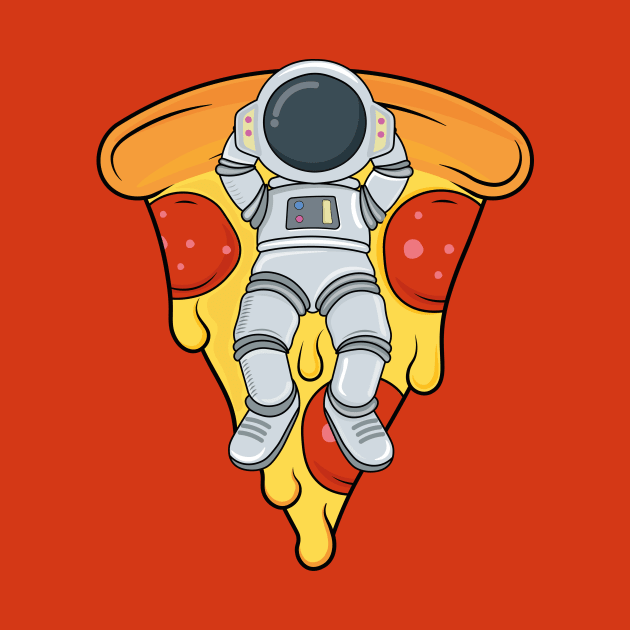 Cute astronaut sleeping in pizza cartoon by teenices