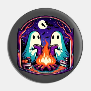 Vintage ghost book reading camping gothic halloween teachers Pin