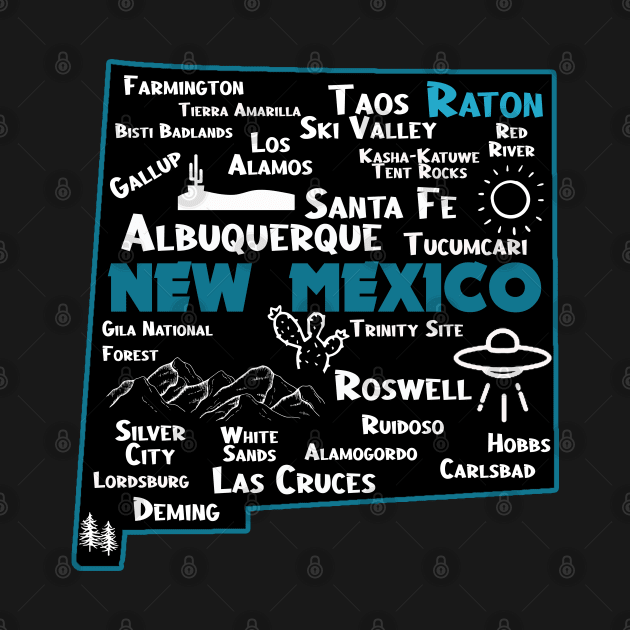 Cute map of Raton New Mexico Albuquerque Map Santa Fe Los Alamos, Taos,Roswell Las Cruces Deming Carlsbad Silver City by BoogieCreates